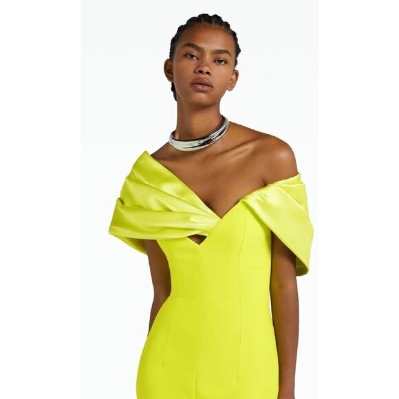 NWT $2230 Safiyaa Abra crêpe and satin gowncape-effect Sz S neon Green Cocktail - Picture 5 of 16